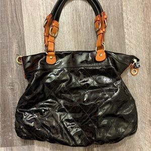Cavalcanti Patent Leather Quilted Bag black with tan handles!!